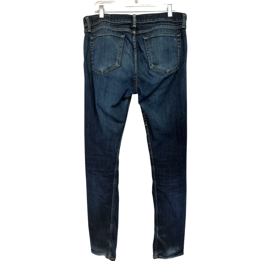 Rag & Bone Button Fly Mens 33x34 Slim Straight Leg Denim Blue Jeans (CC10)